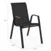 Salon de jardin avec plateau effet bois et chaises empilables noir et bois