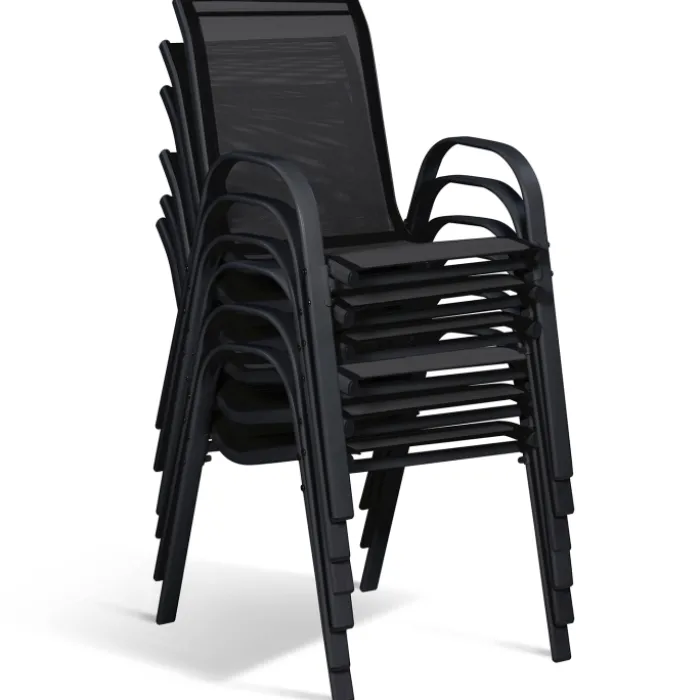 Salon de jardin avec table bois et noir + 8 chaises