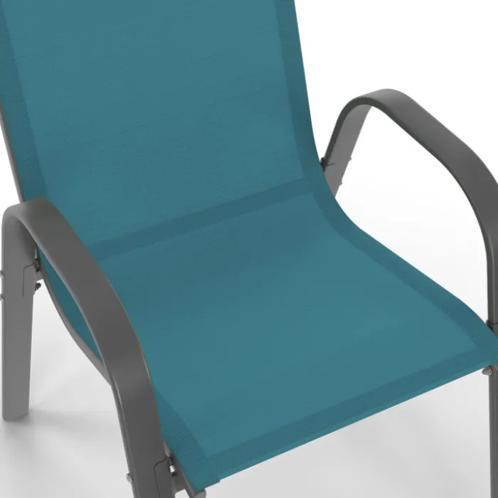 Salon de jardin avec table 150 cm et 6 chaises empilables mix color et acier