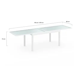 Salon de jardin avec table extensible 135-270 cm et 12 chaises empilables blanc et beige