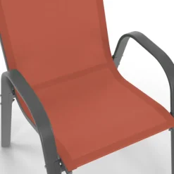 Salon de jardin avec table 150 cm et 6 chaises empilables terracotta et acier