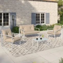Salon de jardin bas 4 personnes en acier blanc