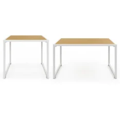 Salon de jardin bas 6 places structure métal blanc et cordage effet rotin avec coussins beige