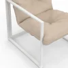 Salon de jardin bas 8 places salon d'angle en acier blanc et coussins beige