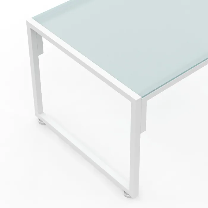 Salon de jardin bas 8 places salon d'angle en acier blanc et coussins beige