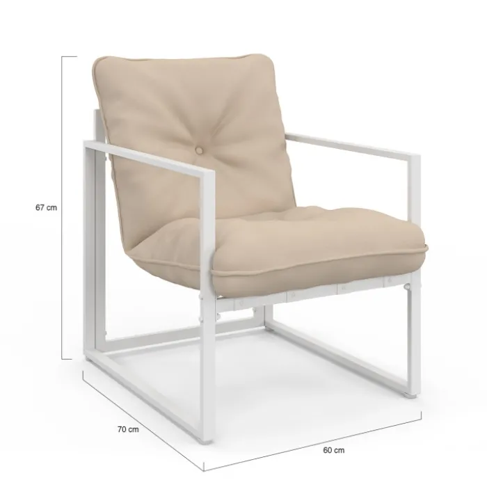 Salon de jardin bas 8 places salon d'angle en acier blanc et coussins beige