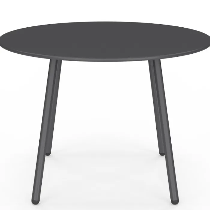Salon de jardin bas 4 places en métal gris anthracite et coussins gris avec canapé, fauteuils et table