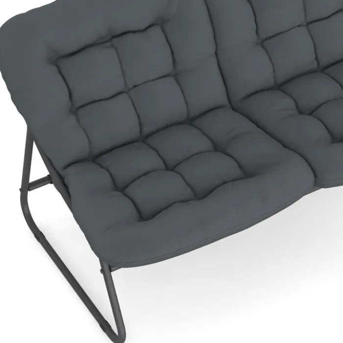 Salon de jardin bas 4 places en métal gris anthracite et coussins gris avec canapé, fauteuils et table