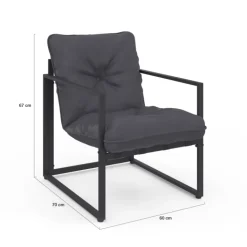 Salon de jardin bas 6 places en acier coloris gris anthracite