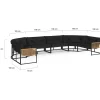Salon de jardin bas 12 places salon d'angle structure métal noir, cordage effet rotin avec coussins noirs