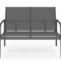 Salon de jardin bas 4 places avec canapé, fauteuils et table gris anthracite