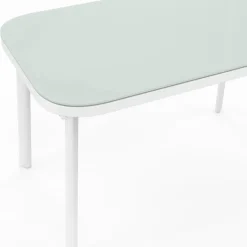 Salon de jardin bas 4 places avec canapé, fauteuils et table blanc et beige