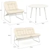 Salon de jardin bas 4 places en métal blanc et coussins beige avec canapé, fauteuils et table