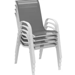 Salon de jardin blanc et gris avec table extensible + 8 chaises