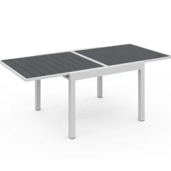 Salon de jardin blanc et gris avec table extensible + 8 chaises