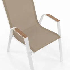 Salon de jardin bois et blanc avec table 190 cm et 8 chaises empilables