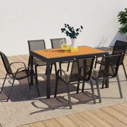 Salon de jardin bois et gris anthracite avec table extensible et 12 chaises
