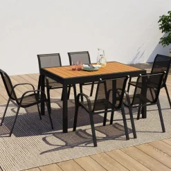 Salon de jardin bois et noir extensible
