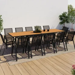 Salon de jardin bois et noir extensible