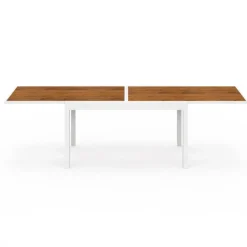 Salon de jardin extensible 12 personnes table 135/270 cm plateau effet bois et chaises empilables blanc et bois
