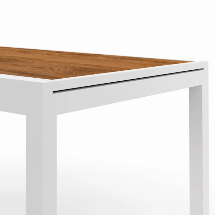 Salon de jardin extensible 12 personnes table 135/270 cm plateau effet bois et chaises empilables blanc et bois