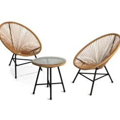 Salon de jardin fil plastique effet rotin