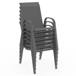 Salon de jardin gris anthracite avec table extensible et 12 chaises