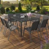 Salon de jardin MADRID table carrée 130 CM et 8 chaises empilables gris anthracite