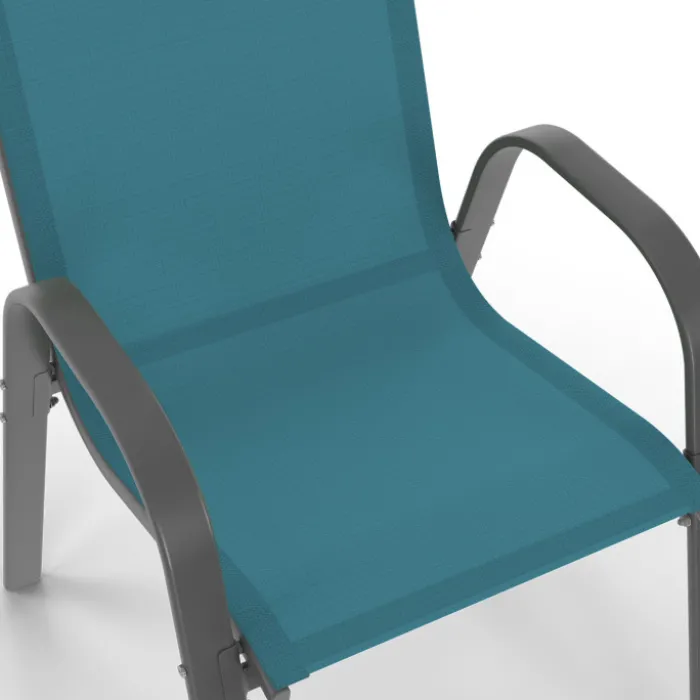 Salon de jardin mix color bleu, gris et noir table 190 cm et 8 chaises empilables