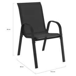 Salon de jardin noir avec table extensible et 12 chaises empilables