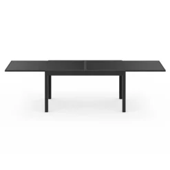 Salon de jardin noir avec table extensible et 12 chaises empilables
