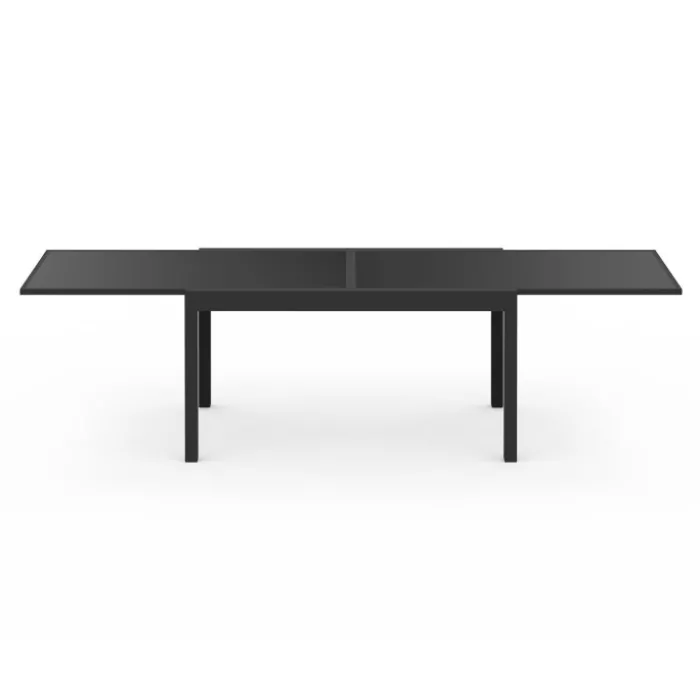 Salon de jardin noir avec table extensible et 12 chaises empilables
