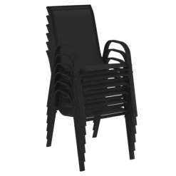 Salon de jardin noir avec table extensible et 12 chaises empilables