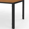 Salon de jardin noir et bois avec table 150 cm plateau verre trempé effet bois et 6 chaises empilables