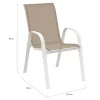 Salon de jardin 6 personnes chaises empilables blanc et beige table 150 cm