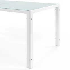 Salon de jardin 6 personnes chaises empilables blanc et beige table 150 cm