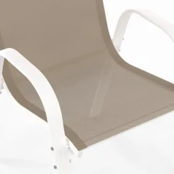 Salon de jardin 6 personnes chaises empilables blanc et beige table 150 cm