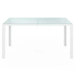 Salon de jardin 6 personnes chaises empilables blanc et beige table 150 cm