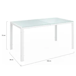 Salon de jardin 6 personnes chaises empilables blanc et beige table 150 cm