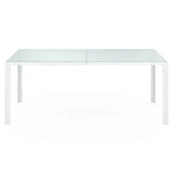 Salon de jardin table 190 cm et 8 chaises empilables blanc et gris