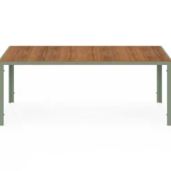 Salon de jardin table 190 cm plateau verre trempé effet bois et 8 chaises empilables vert et bois