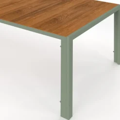 Salon de jardin table 190 cm plateau verre trempé effet bois et 8 chaises empilables vert et bois