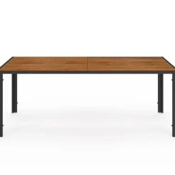 Salon de jardin table 190 CM et 8 chaises métal noir, cordage effet rotin clair et coussins noirs
