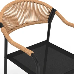 Salon de jardin table 190 cm et 8 chaises cordage et textilène noir et rotin clair