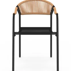 Salon de jardin table 190 cm et 8 chaises cordage et textilène noir et rotin clair