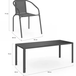 Salon de jardin table 190 CM et 8 chaises empilables gris anthracite