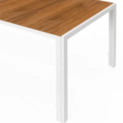 Salon de jardin table 240 CM plateau verre trempé effet bois et 10 chaises empilables blanc et bois