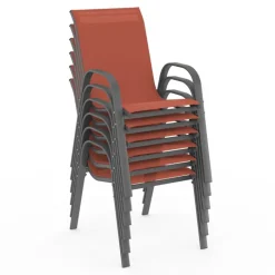 Salon de jardin table 190cm et 8 chaises empilables terracotta