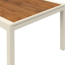Salon de jardin table extensible 135/270 CM plateau verre trempé effet bois et 12 chaises empilables beige et bois