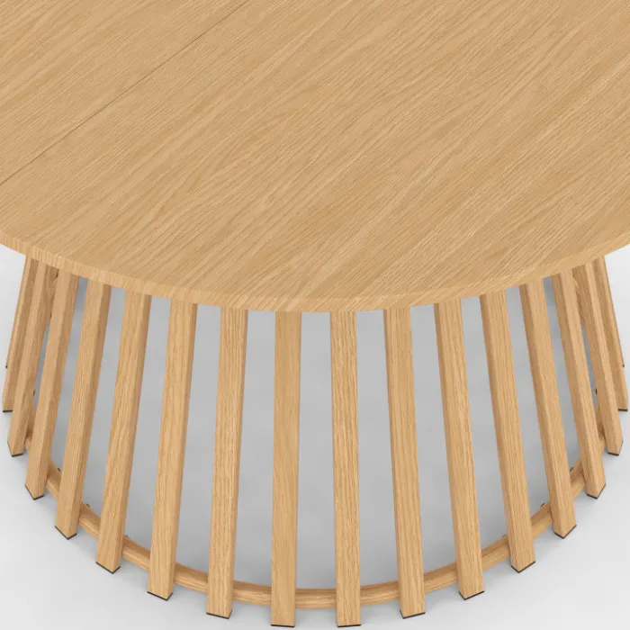 Salon de jardin table ronde 120 cm avec pied lattes en métal et 6 chaises de jardin avec lanières et coussins beiges